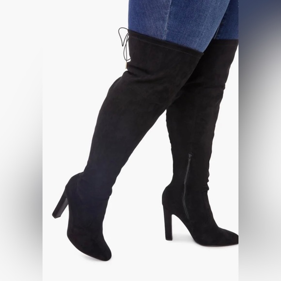 Just Fab Black Faux Suede, Stretch Over The Knee Boot **WIDE CALF** (Size 8) - Picture 4 of 5